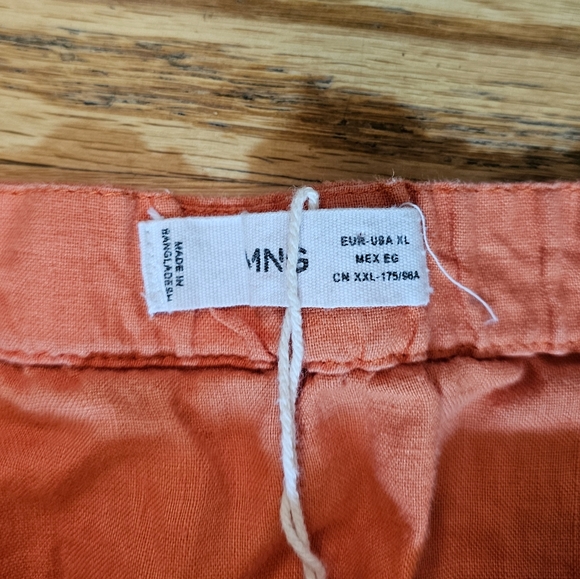 Mango Size XL 100% Linen Romper Orange Tie Waist Utility Pockets Tank Buttons - Picture 7 of 8